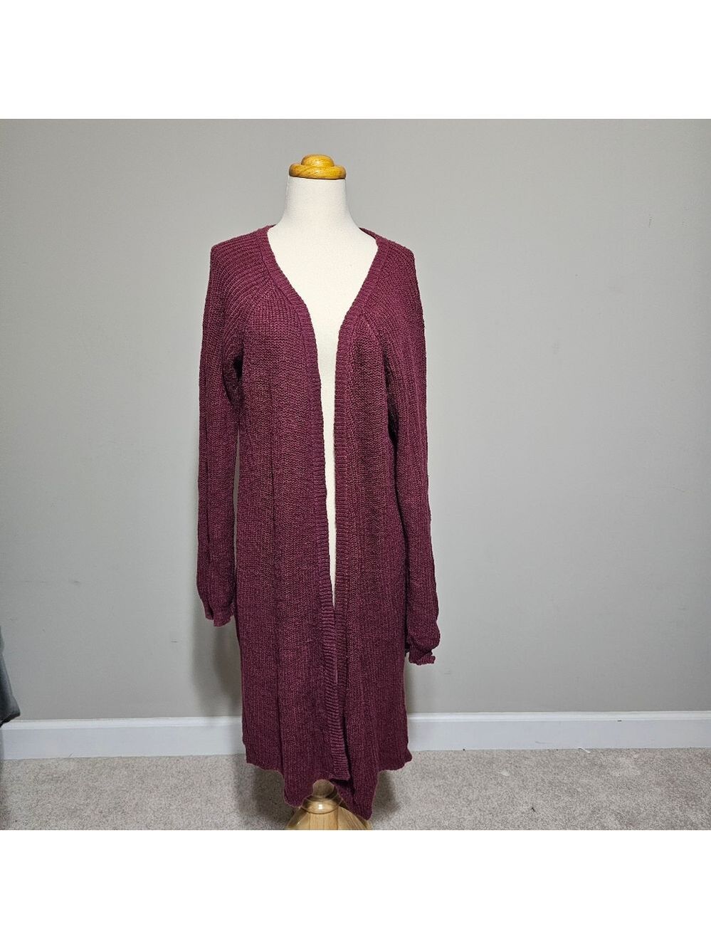 Oh m G Burgundy Long Open Cardigan Duster L